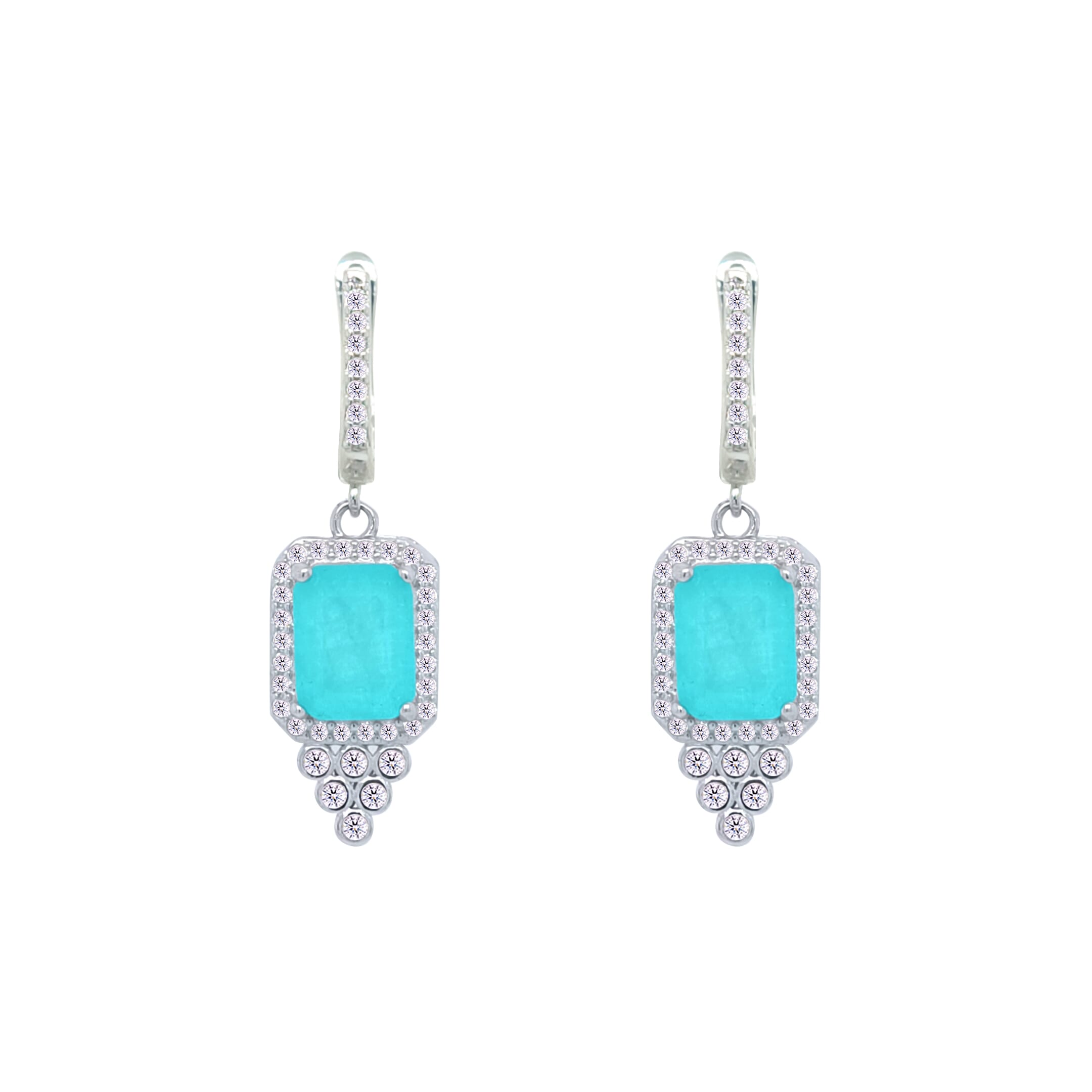 Asfour Crystal Jewelry Set With Decorative Turquoise Emerald Design In 925 Sterling Silver-SD0051-LGC-8