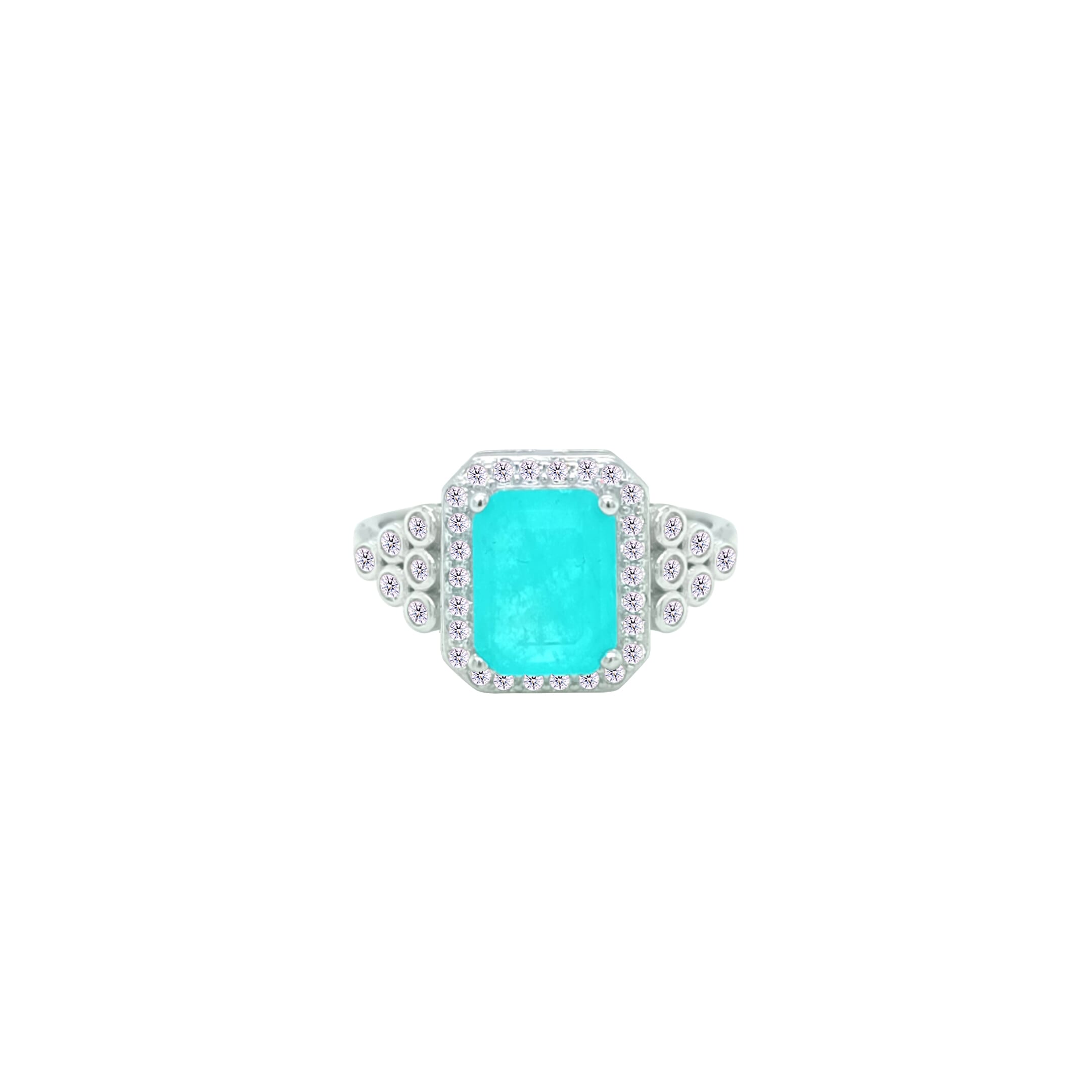 Asfour Crystal Jewelry Set With Decorative Turquoise Emerald Design In 925 Sterling Silver-SD0051-LGC-8