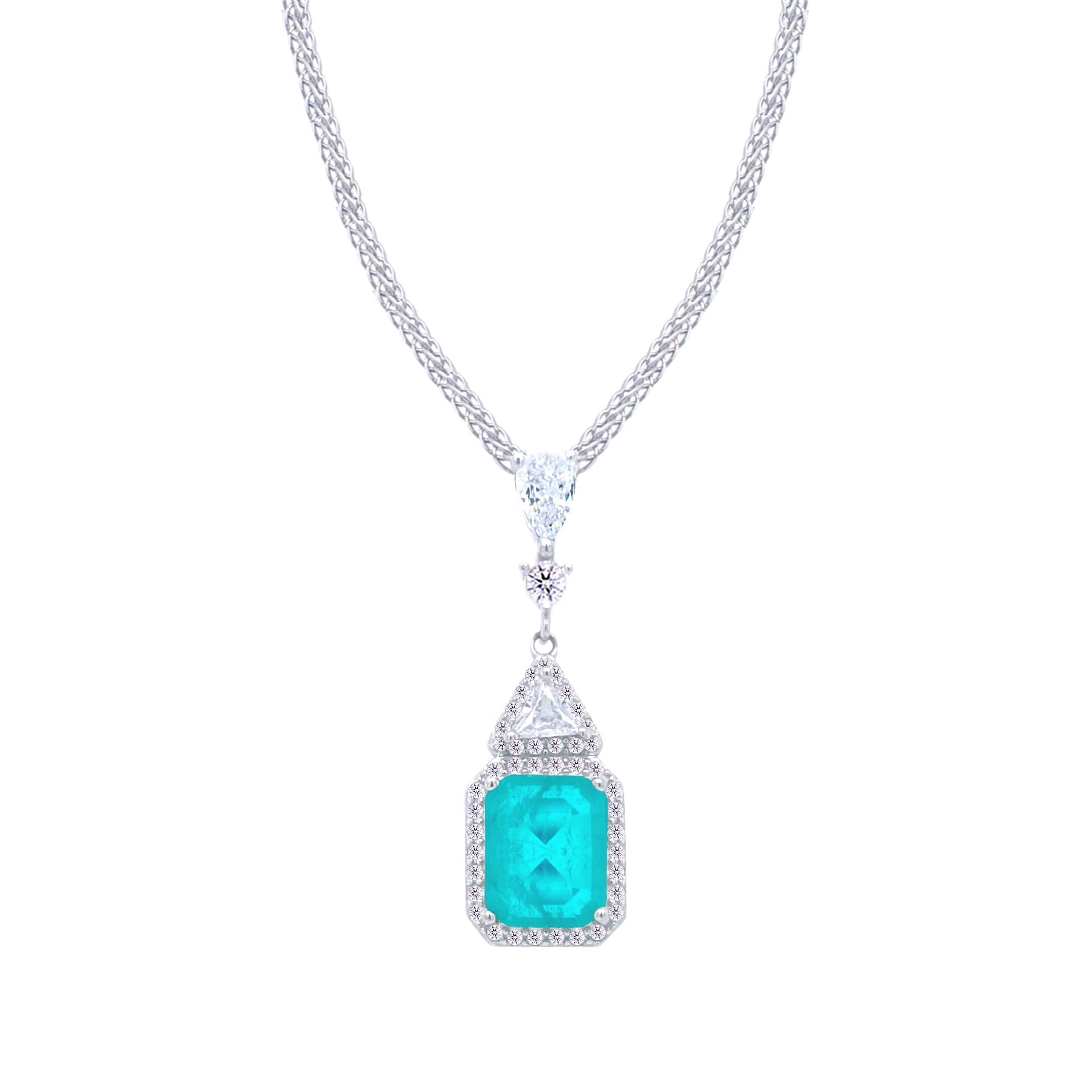 Asfour Crystal Jewelry Set With Decorative Turquoise Design In 925 Sterling Silver-SD0052-GC-9