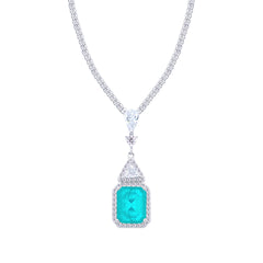 Asfour Crystal Jewelry Set With Decorative Turquoise Design In 925 Sterling Silver-SD0052-GC-9