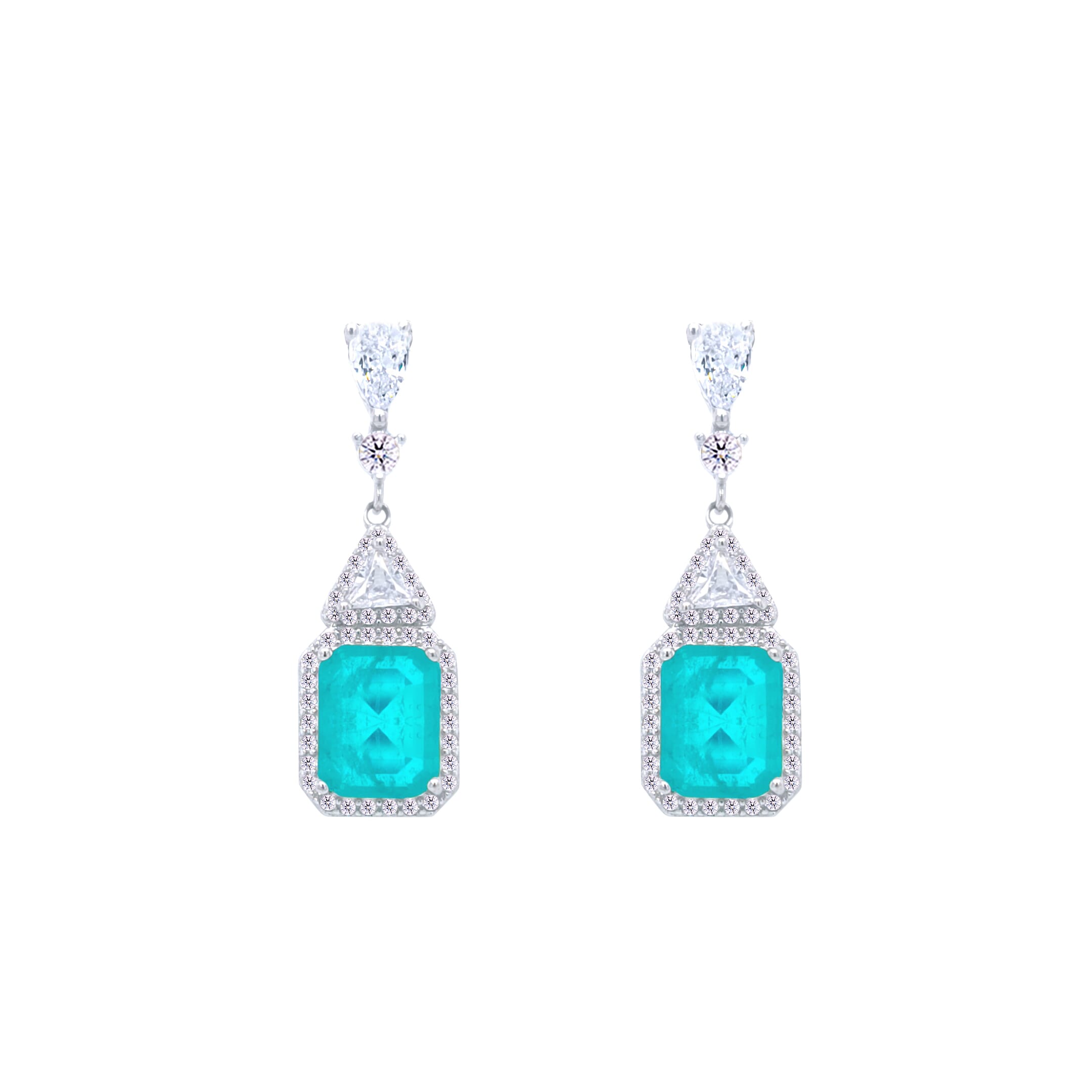 Asfour Crystal Jewelry Set With Decorative Turquoise Design In 925 Sterling Silver-SD0052-GC-9