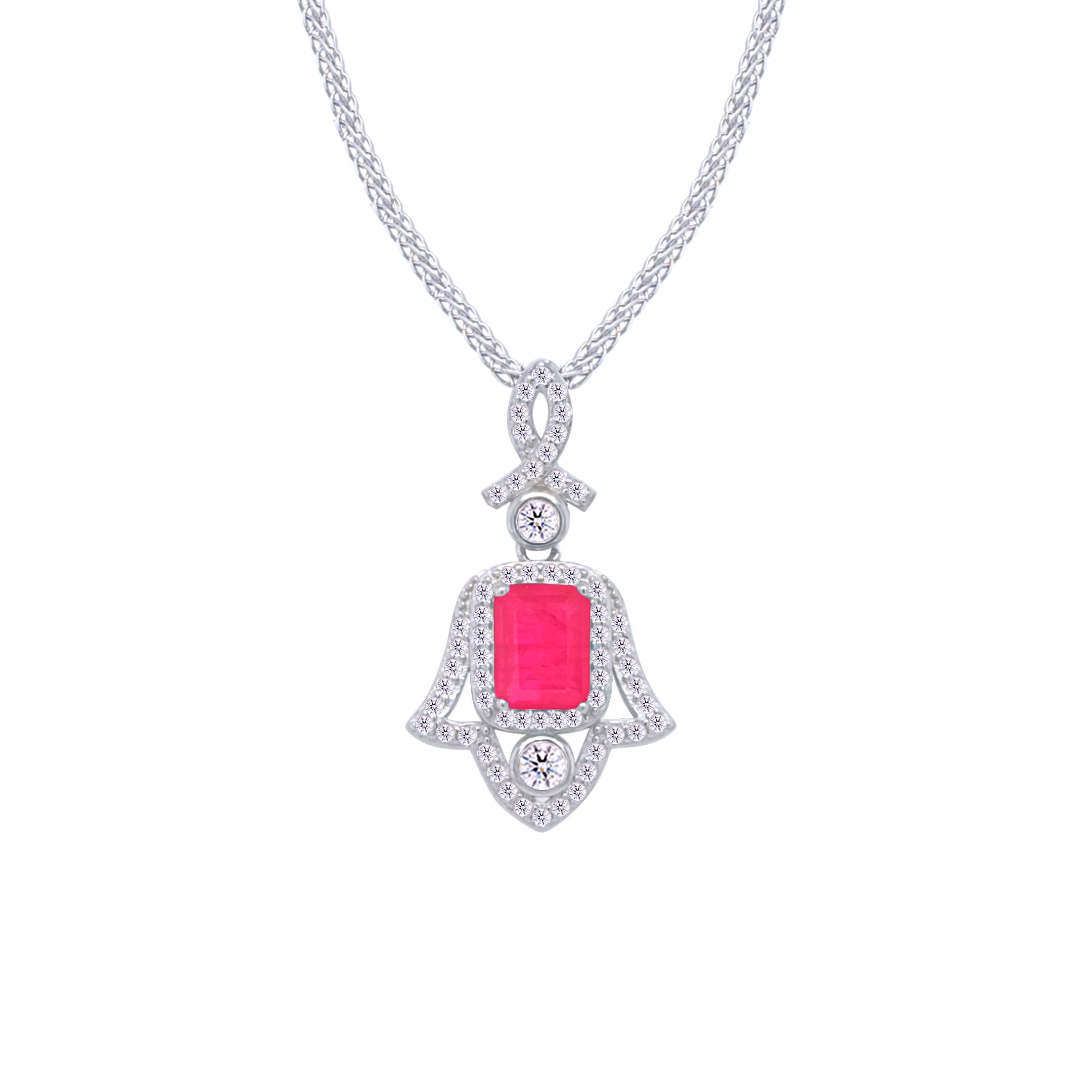 Asfour Crystal Jewelry Set With Decorative Fuchsia Hamsa Design In 925 Sterling Silver-SD0053-F-7