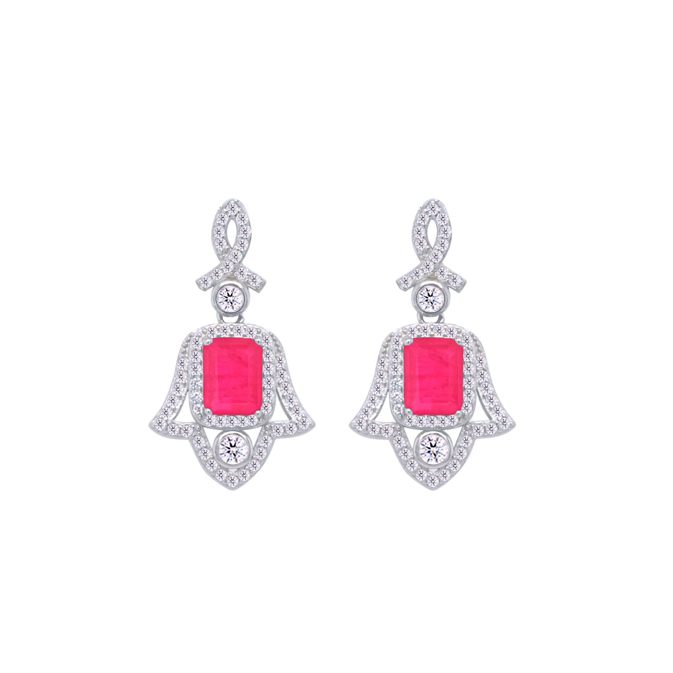 Asfour Crystal Jewelry Set With Decorative Fuchsia Hamsa Design In 925 Sterling Silver-SD0053-F-7