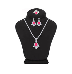 Asfour Creations Jewelry Set With Decorative Fuchsia Hamsa Design In 925 Sterling Silver – SD0053-F-8