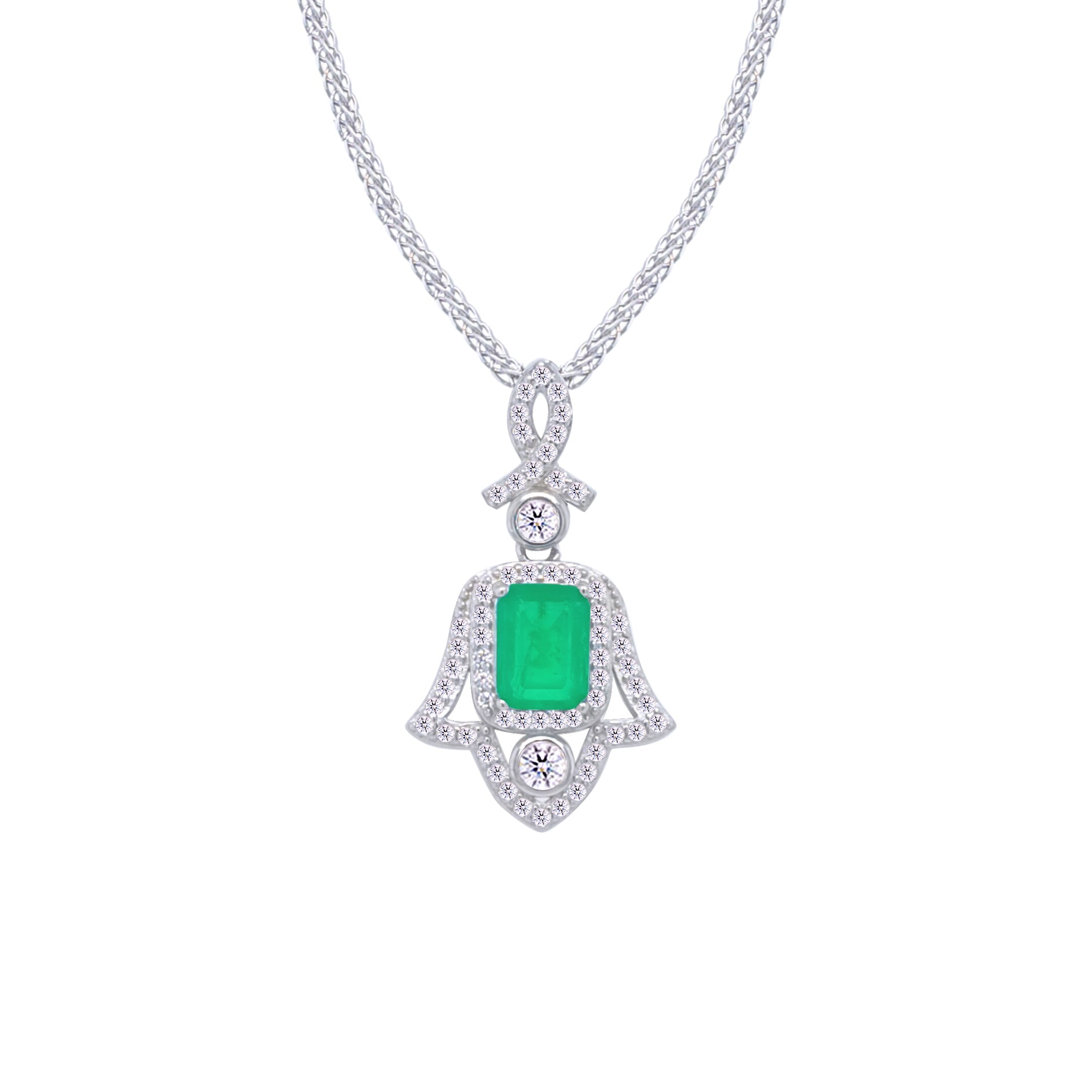 Asfour Crystal Jewelry Set With Decorative Emerald Hamsa Design In 925 Sterling Silver-SD0053-G-8