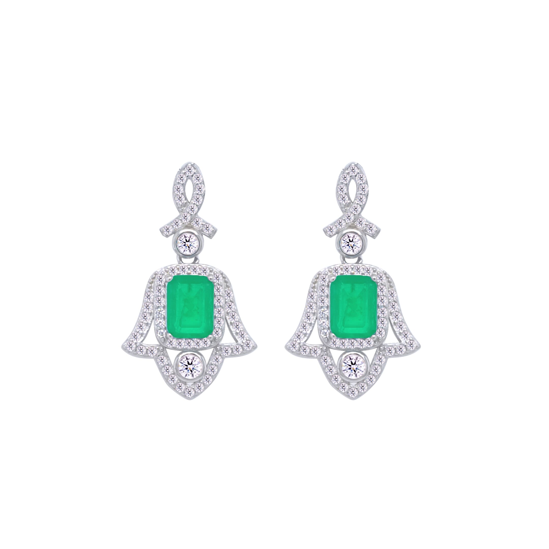 Asfour Crystal Jewelry Set With Decorative Emerald Hamsa Design In 925 Sterling Silver-SD0053-G-8