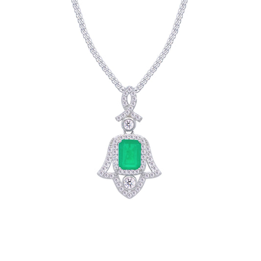 Asfour Crystal Jewelry Set With Decorative Emerald Hamsa Design In 925 Sterling Silver-SD0053-G-9