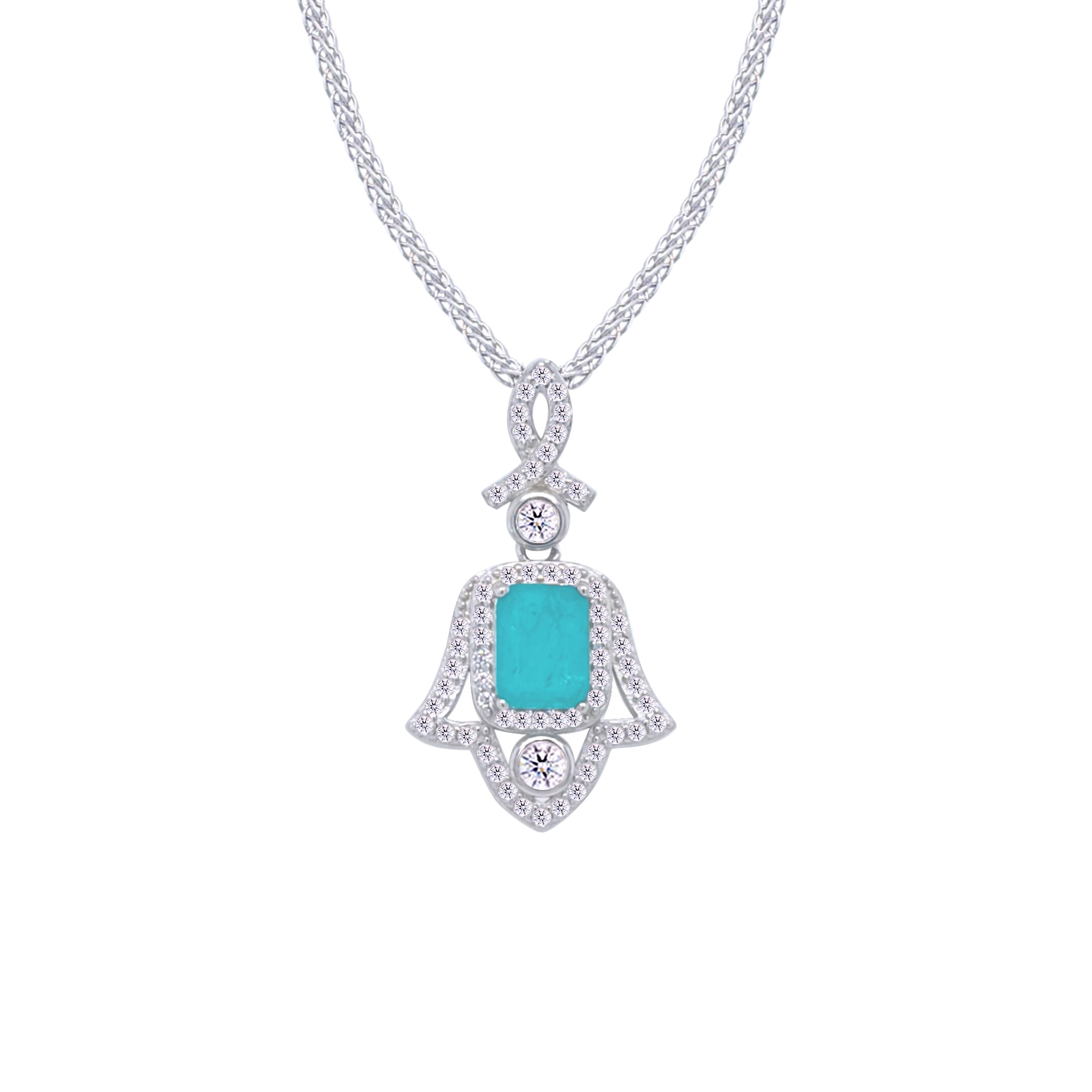 Asfour Crystal Jewelry Set With Decorative Turquoise Hamsa Design In 925 Sterling Silver-SD0053-GC-7