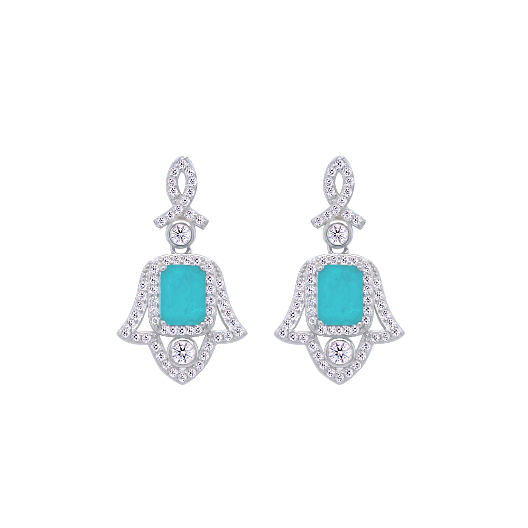 Asfour Crystal Jewelry Set With Decorative Turquoise Hamsa Design In 925 Sterling Silver-SD0053-GC-7