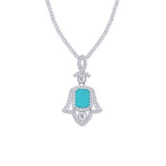 عصفور كريستال طقم فضة عيار 925 بتصميم كف يد ( خمسة ) تركواز مرصع بفصوص الزركون - SD0053-GC-8