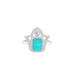 عصفور كريستال طقم فضة عيار 925 بتصميم كف يد ( خمسة ) تركواز مرصع بفصوص الزركون - SD0053-GC-8