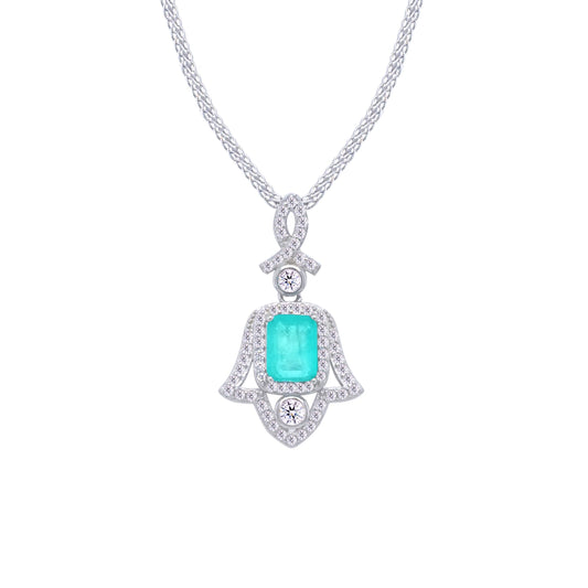 Asfour Crystal Jewelry Set With Decorative Light Turquoise Hamsa Design In 925 Sterling Silver-SD0053-LGC-9