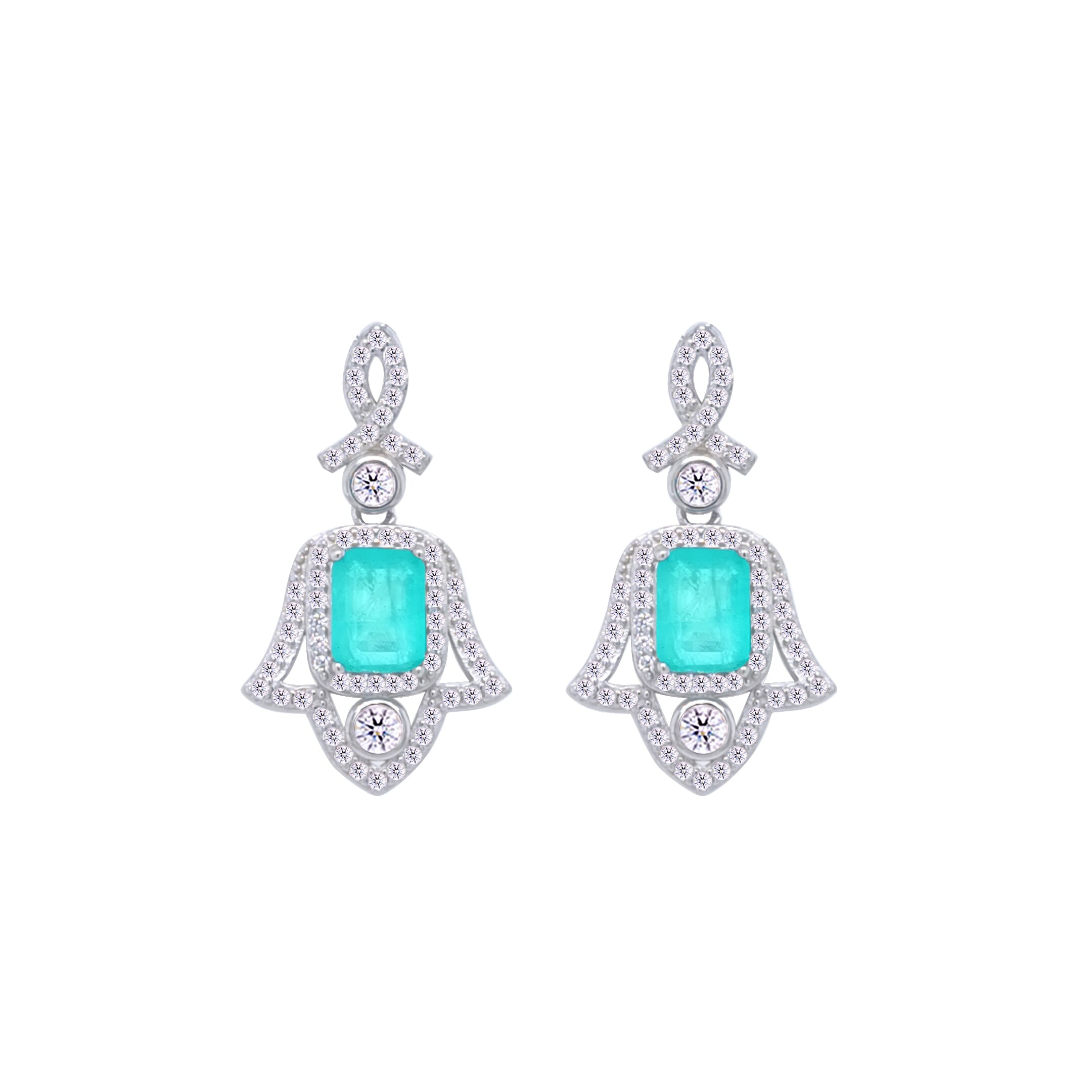 Asfour Crystal Jewelry Set With Decorative Light Turquoise Hamsa Design In 925 Sterling Silver-SD0053-LGC-9