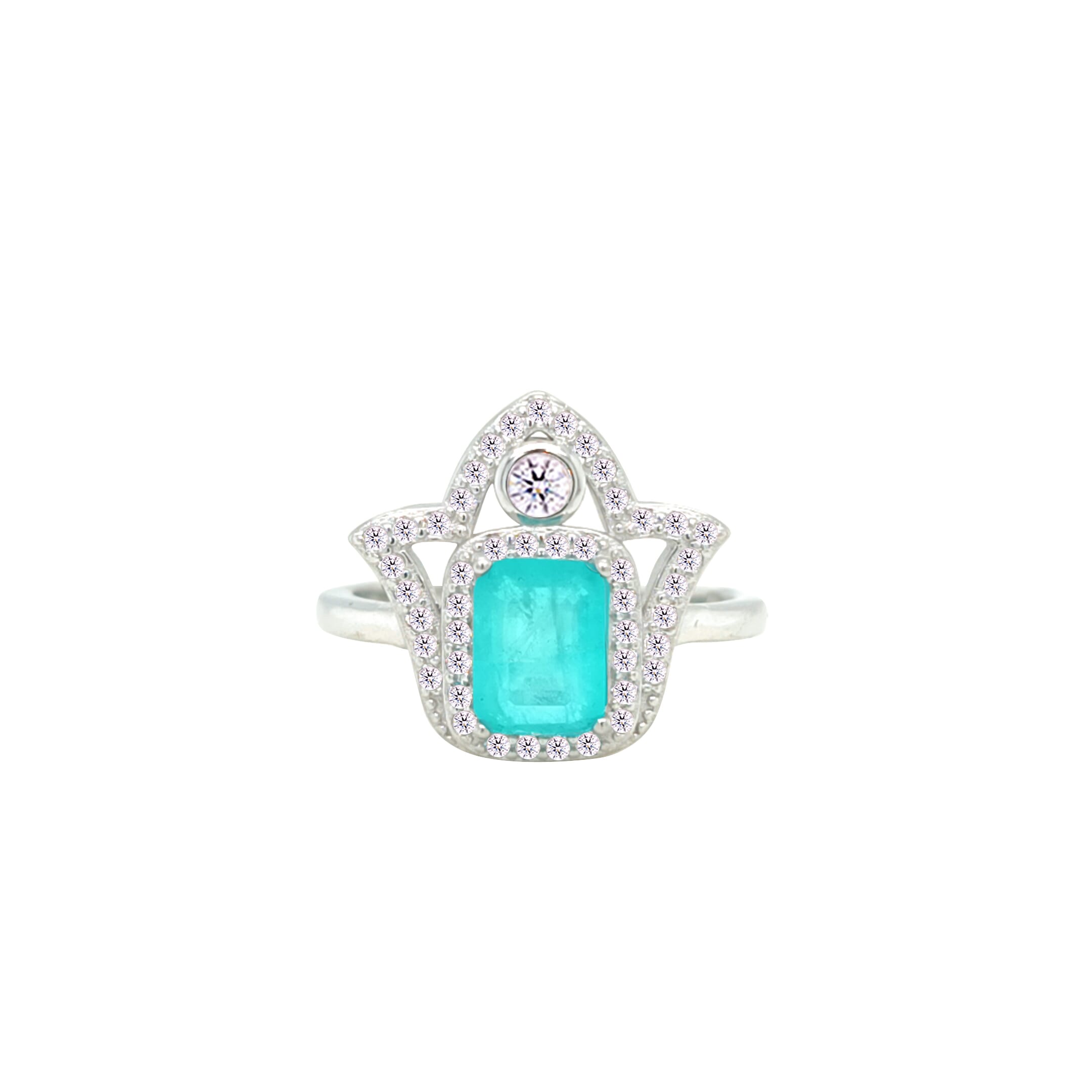 Asfour Crystal Jewelry Set With Decorative Light Turquoise Hamsa Design In 925 Sterling Silver-SD0053-LGC-9