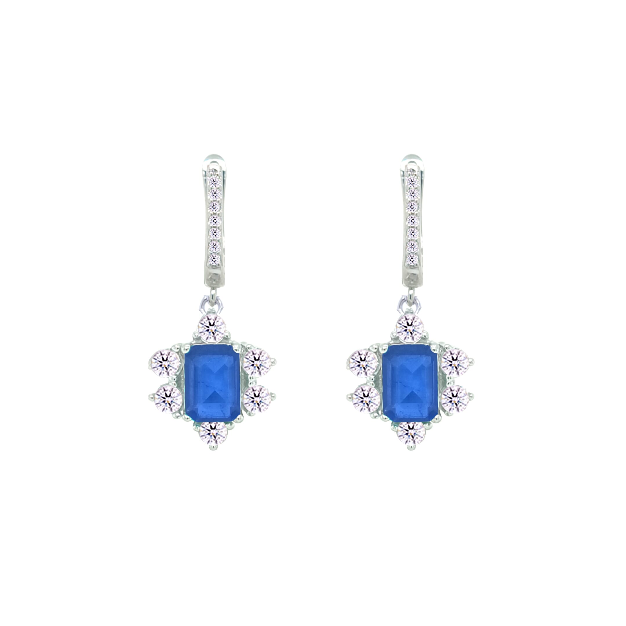 Asfour Crystal Jewelry Set With Halo Blue Decorative Design In 925 Sterling Silver-SD0054-B-9