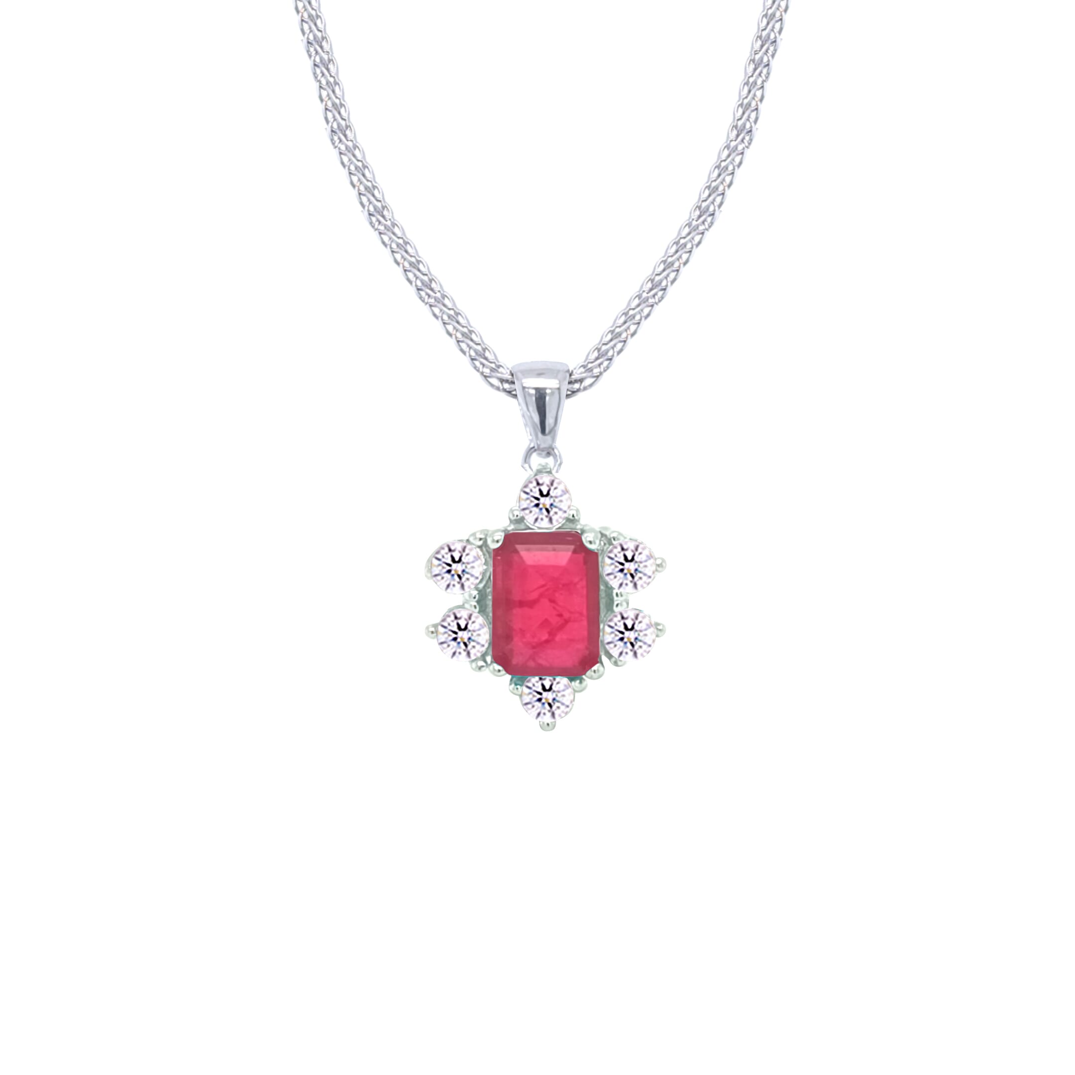 Asfour Crystal Jewelry Set With Halo Fuchsia Decorative Design In 925 Sterling Silver-SD0054-F-7