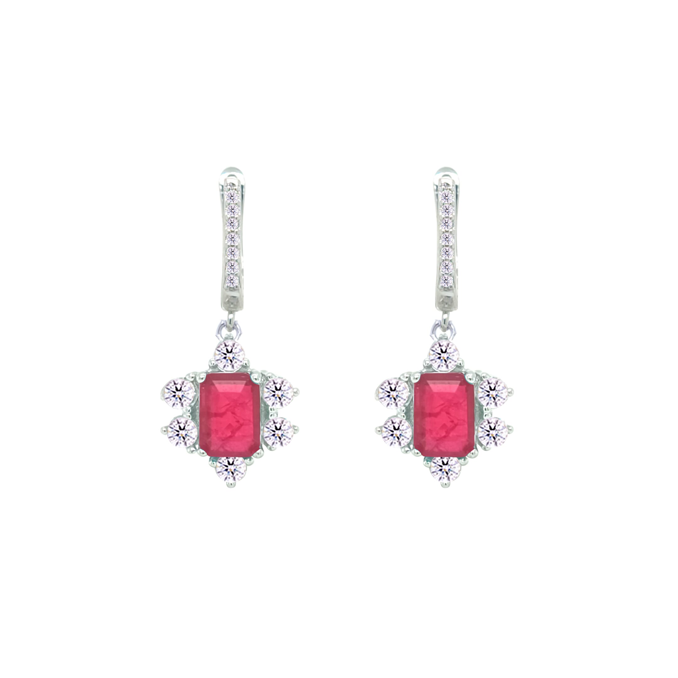 Asfour Crystal Jewelry Set With Halo Fuchsia Decorative Design In 925 Sterling Silver-SD0054-F-7