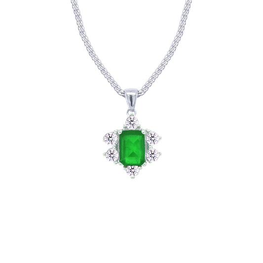 Asfour Crystal Jewelry Set With Halo Emerald Decorative Design In 925 Sterling Silver-SD0054-G-7