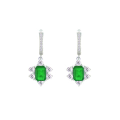 Asfour Crystal Jewelry Set With Halo Emerald Decorative Design In 925 Sterling Silver-SD0054-G-7