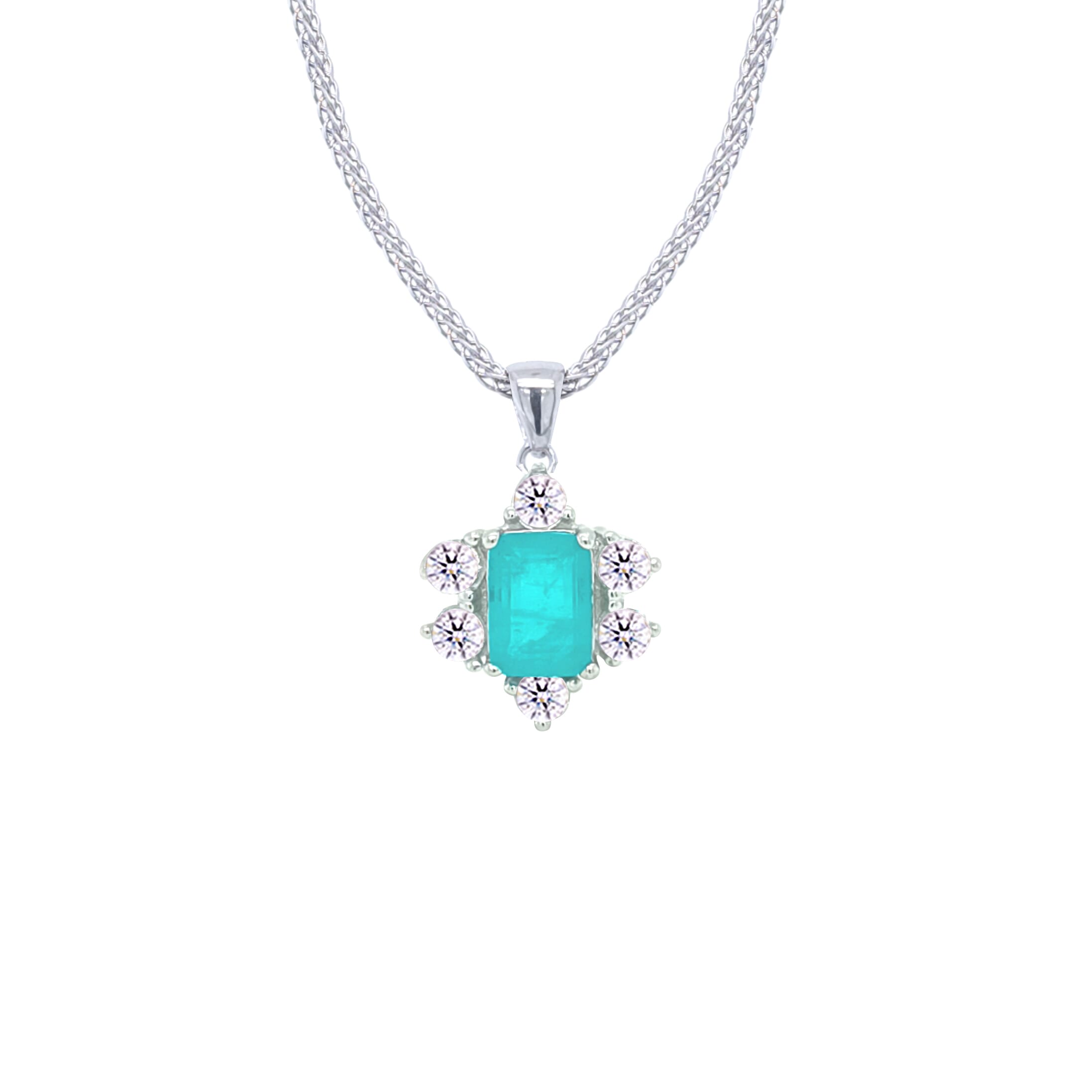 Asfour Crystal Jewelry Set With Halo Turquoise Decorative Design In 925 Sterling Silver-SD0054-GC-7