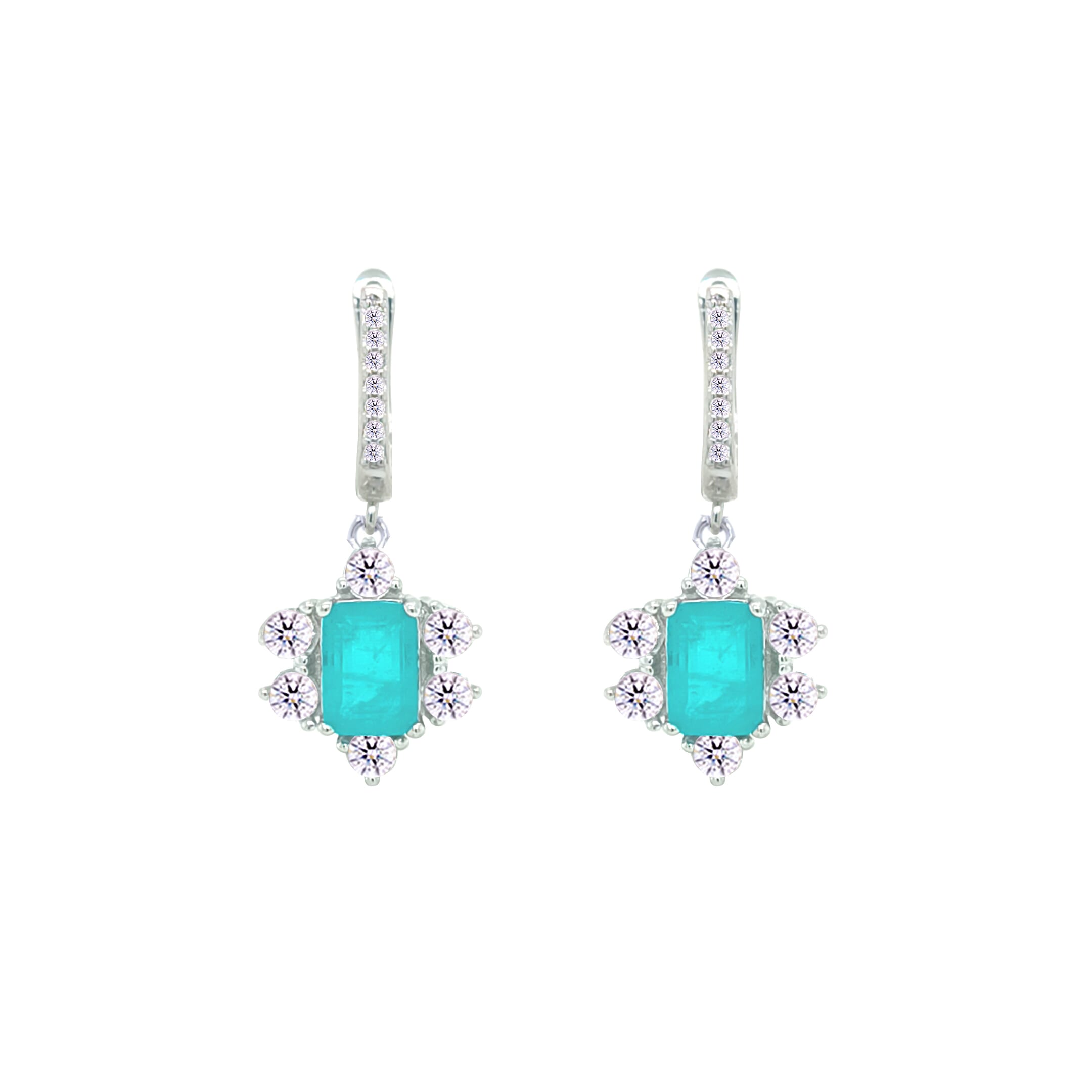 Asfour Crystal Jewelry Set With Halo Turquoise Decorative Design In 925 Sterling Silver-SD0054-GC-7