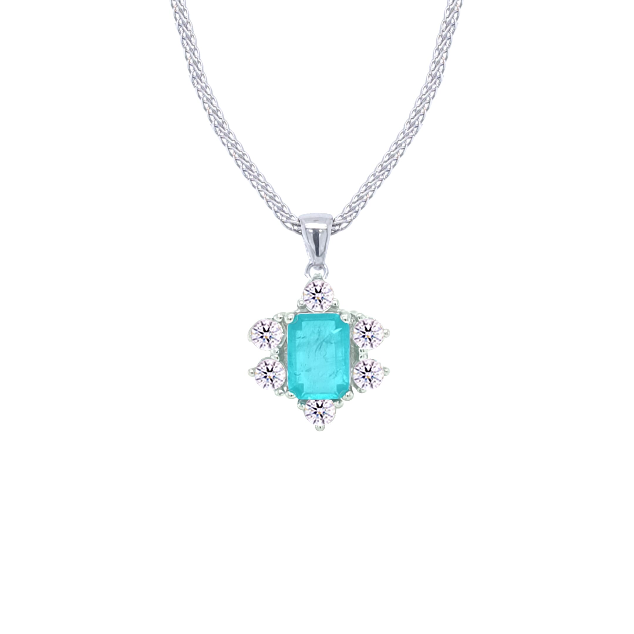 Asfour Crystal Jewelry Set With Halo Light Turquoise Decorative Design In 925 Sterling Silver-SD0054-LGC-7