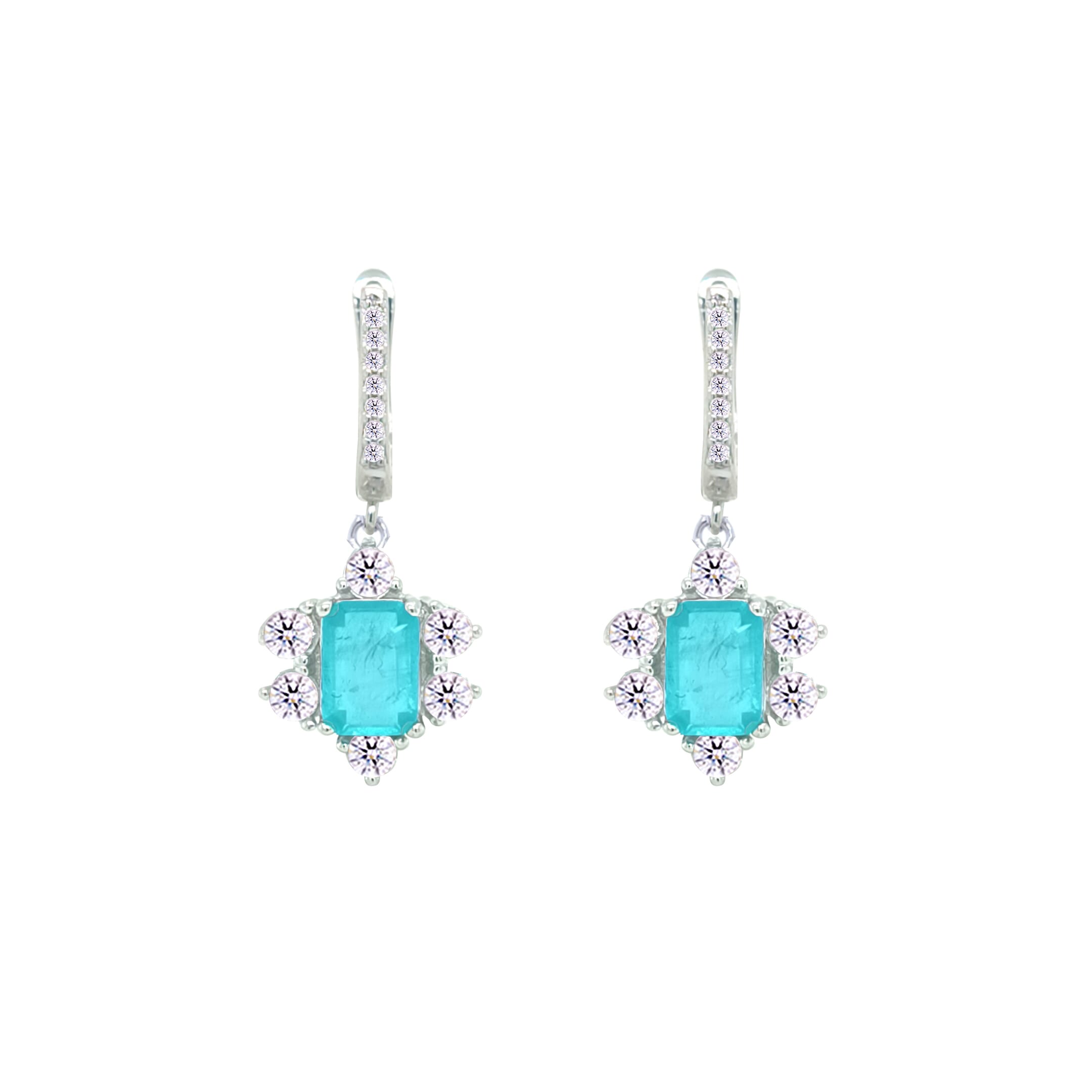 Asfour Crystal Jewelry Set With Halo Light Turquoise Decorative Design In 925 Sterling Silver-SD0054-LGC-7