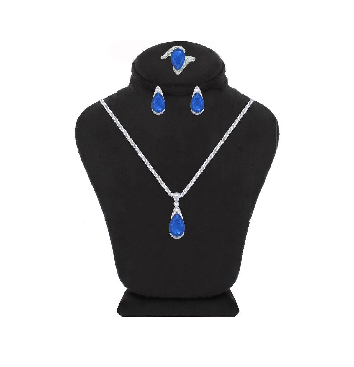 Asfour Crystal Jewelry Set With Blue Pear Design In 925 Sterling Silver-SD0055-B-8