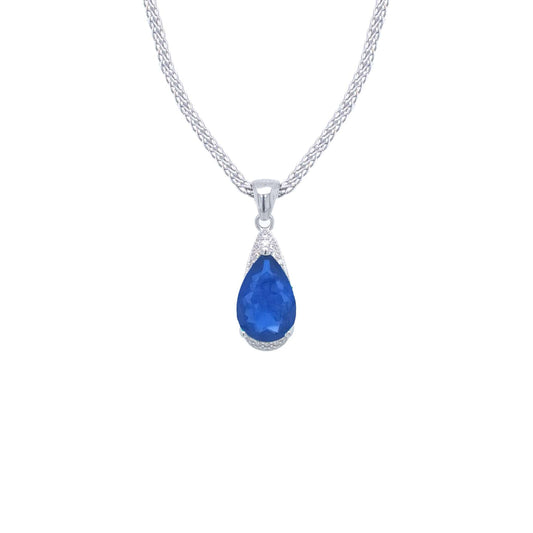 Asfour Crystal Jewelry Set With Blue Pear Design In 925 Sterling Silver-SD0055-B-8