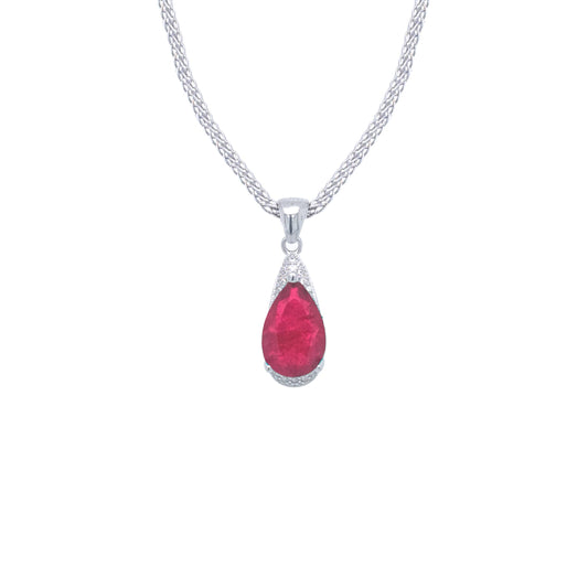 Asfour Crystal Jewelry Set With Fuchsia Pear Design In 925 Sterling Silver-SD0055-F-7