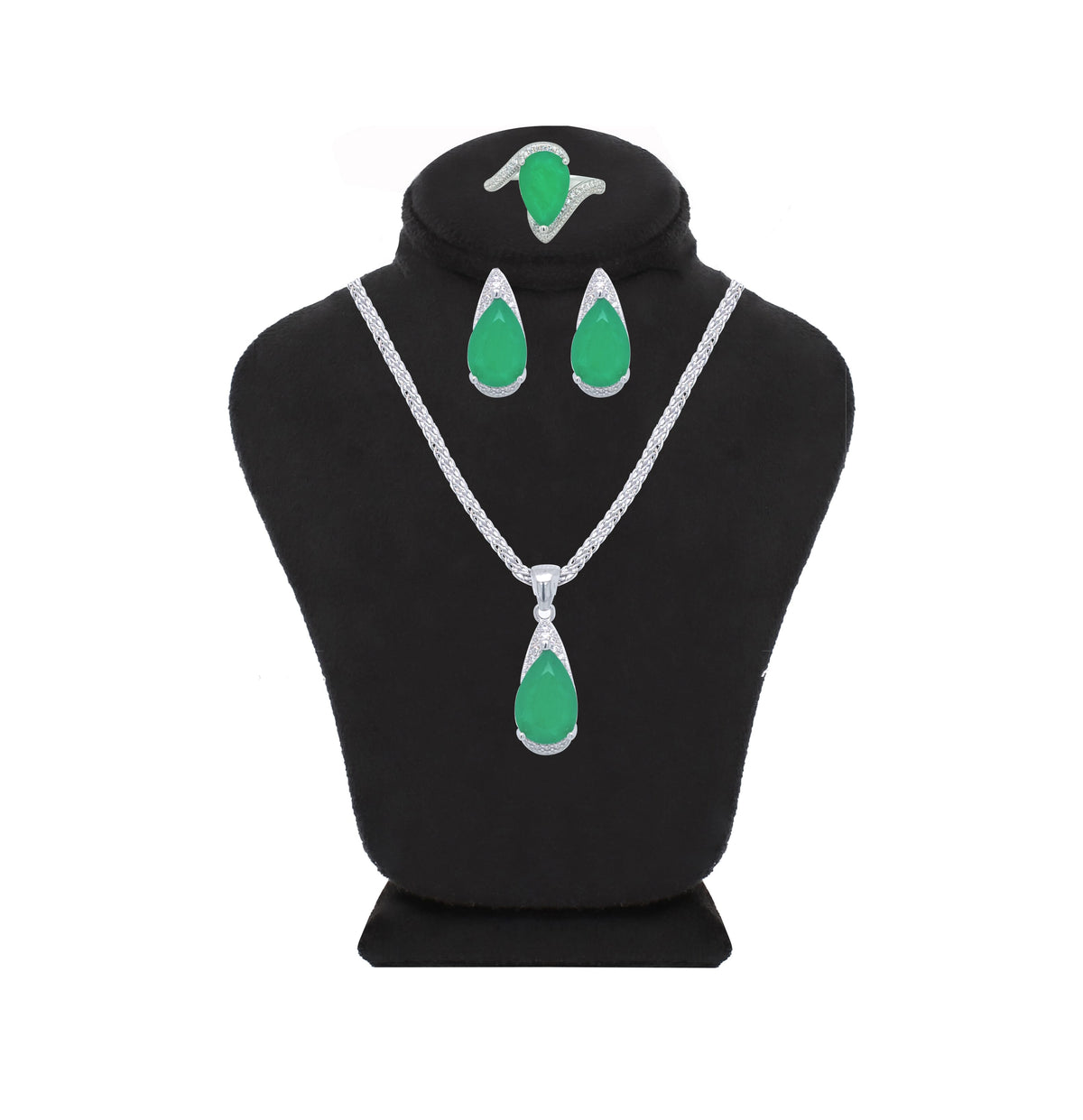 Asfour Crystal Jewelry Set With Emerald Pear Design In 925 Sterling Silver-SD0055-G-8