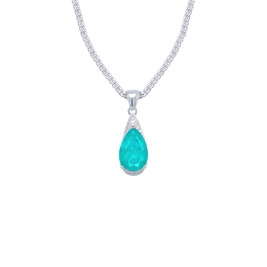 Asfour Crystal Jewelry Set With Turquoise Pear Design In 925 Sterling Silver-SD0055-GC-9