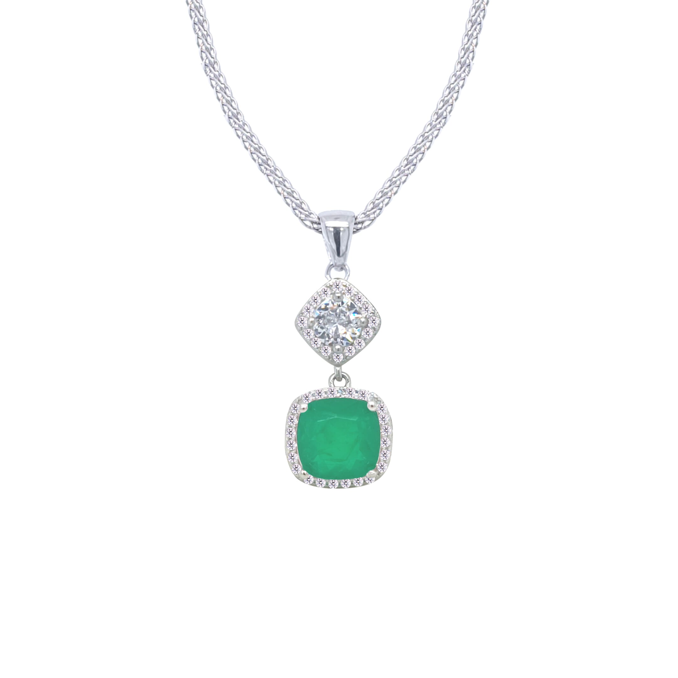 Asfour Crystal Jewelry Set With Emerald Cushion Cut Design In 925 Sterling Silver-SD0056-G-9