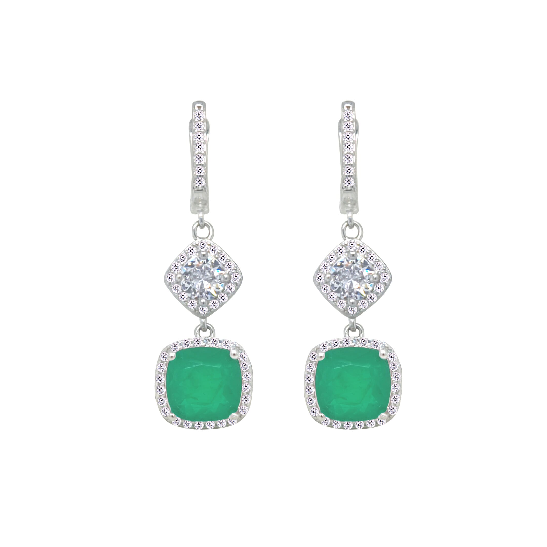 Asfour Crystal Jewelry Set With Emerald Cushion Cut Design In 925 Sterling Silver-SD0056-G-9