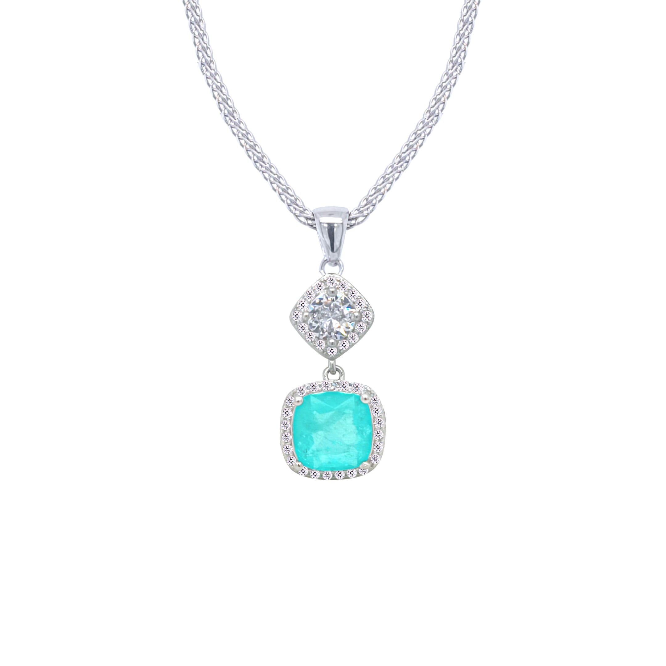 Asfour Crystal Jewelry Set With Light Turquoise Cushion Cut Design In 925 Sterling Silver-SD0056-LGC-8