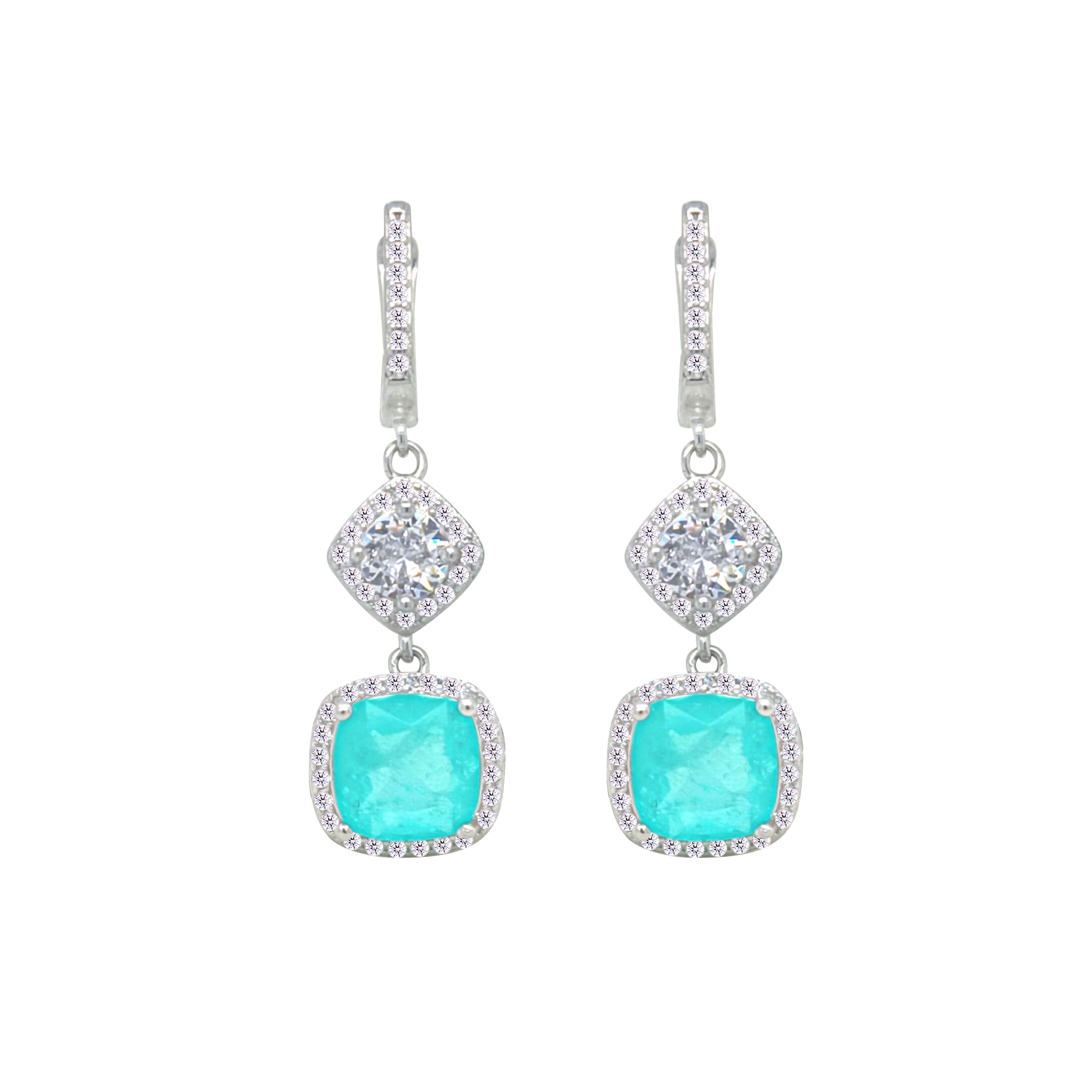 Asfour Crystal Jewelry Set With Light Turquoise Cushion Cut Design In 925 Sterling Silver-SD0056-LGC-8