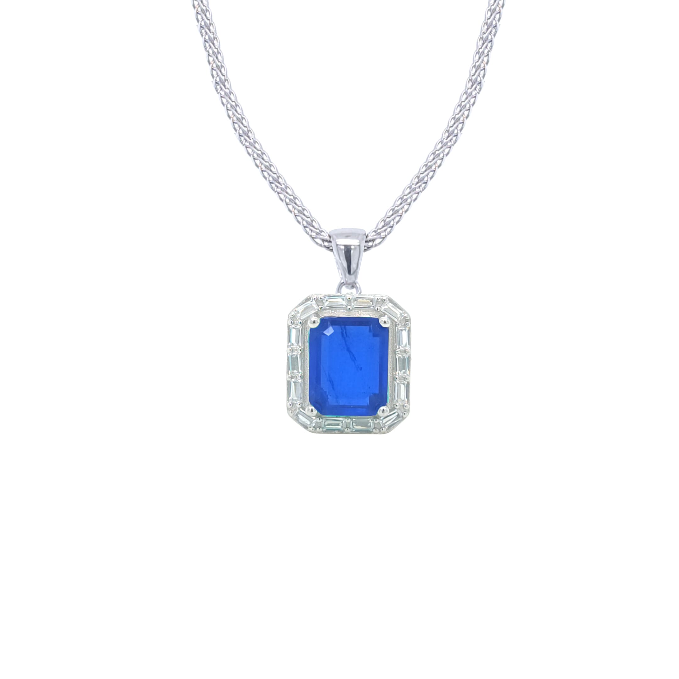 Asfour Crystal Jewelry Set With Blue emerald Cut Design In 925 Sterling Silver-SD0057-B-7