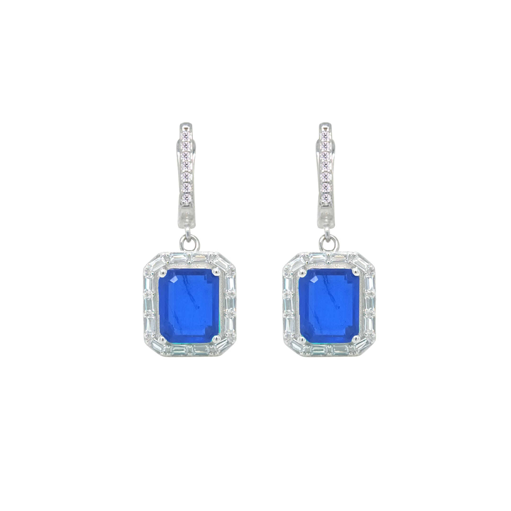 Asfour Crystal Jewelry Set With Blue emerald Cut Design In 925 Sterling Silver-SD0057-B-7