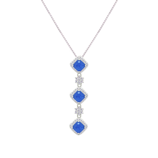 Asfour Crystal Jewelry Set With Blue Squares Design In 925 Sterling Silver-SD0058-B-7