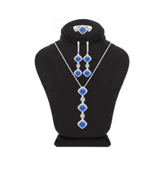 عصفور كريستال طقم فضة عيار 925 بتصميم مربعات زرقاء مرصعة بالزركون - SD0058-B-9