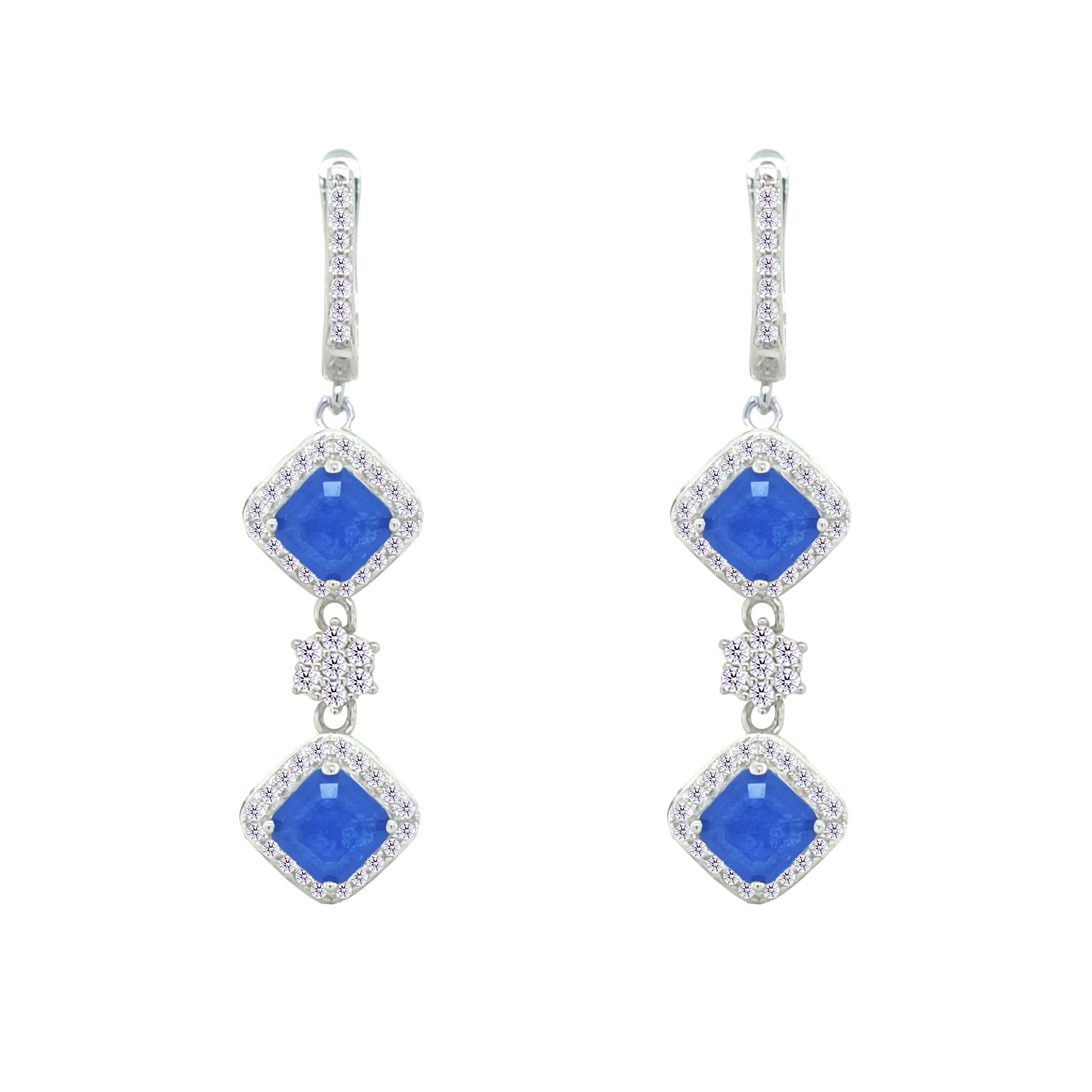 Asfour Crystal Jewelry Set With Blue Squares Design In 925 Sterling Silver-SD0058-B-9