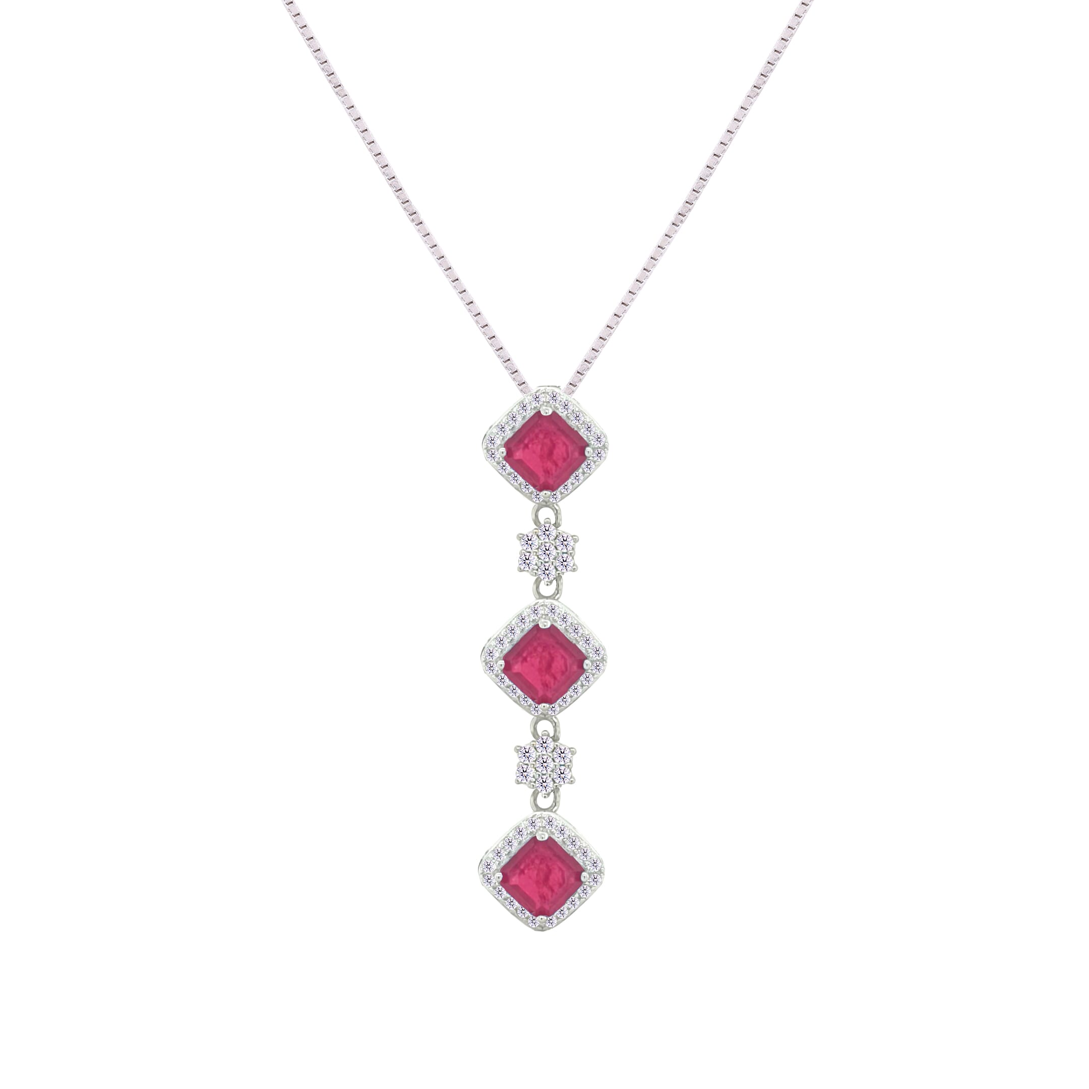 Asfour Crystal Jewelry Set With Fuchsia Squares Design In 925 Sterling Silver-SD0058-F-9