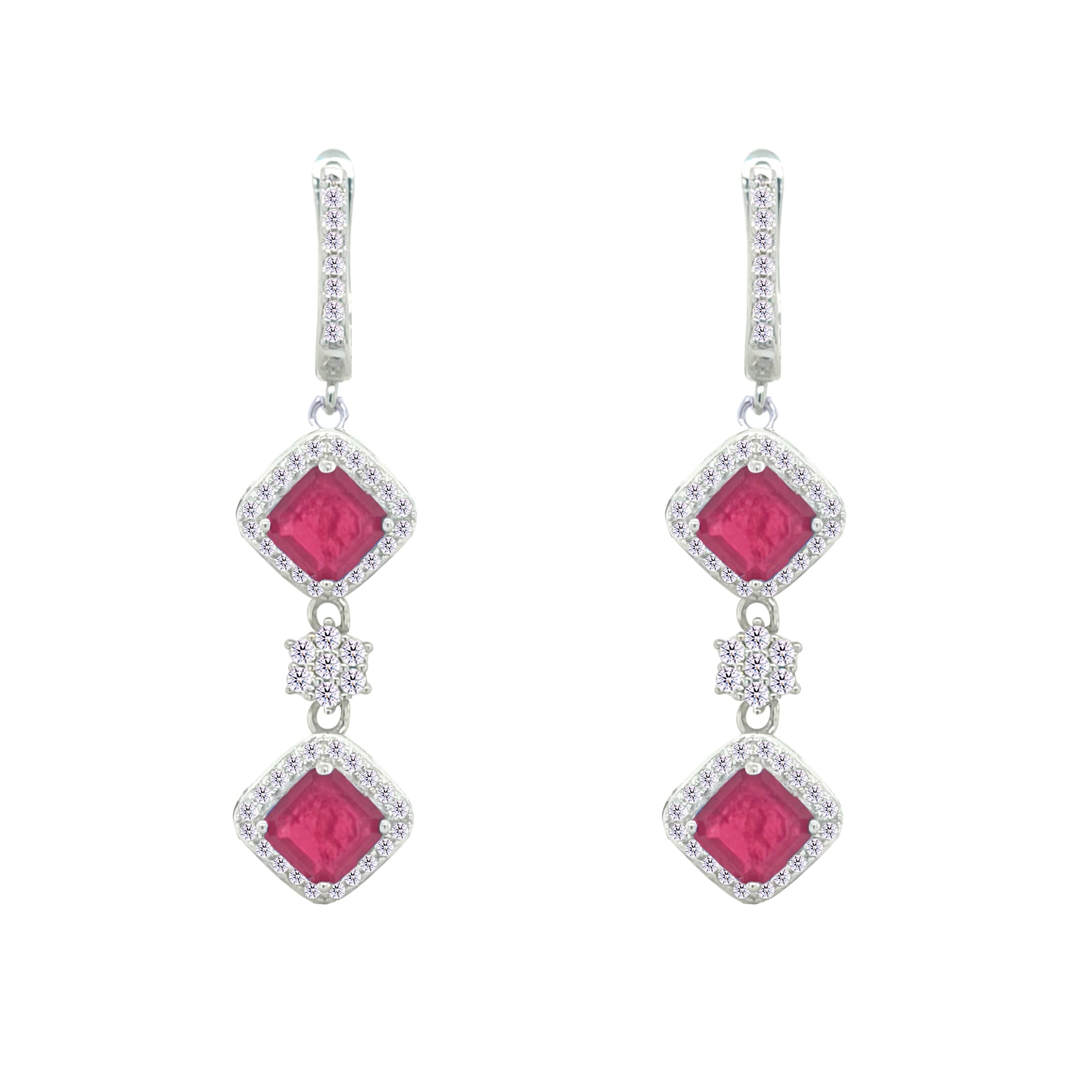 Asfour Crystal Jewelry Set With Fuchsia Squares Design In 925 Sterling Silver-SD0058-F-9