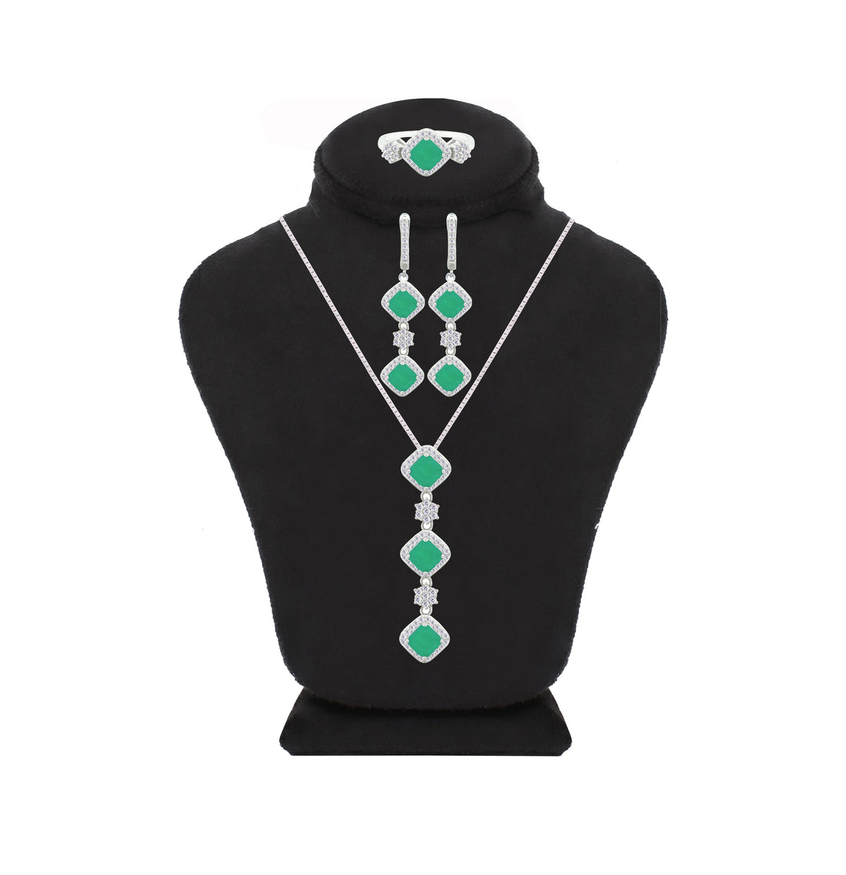 Asfour Crystal Jewelry Set With Emerald Squares Design In 925 Sterling Silver-SD0058-G-8