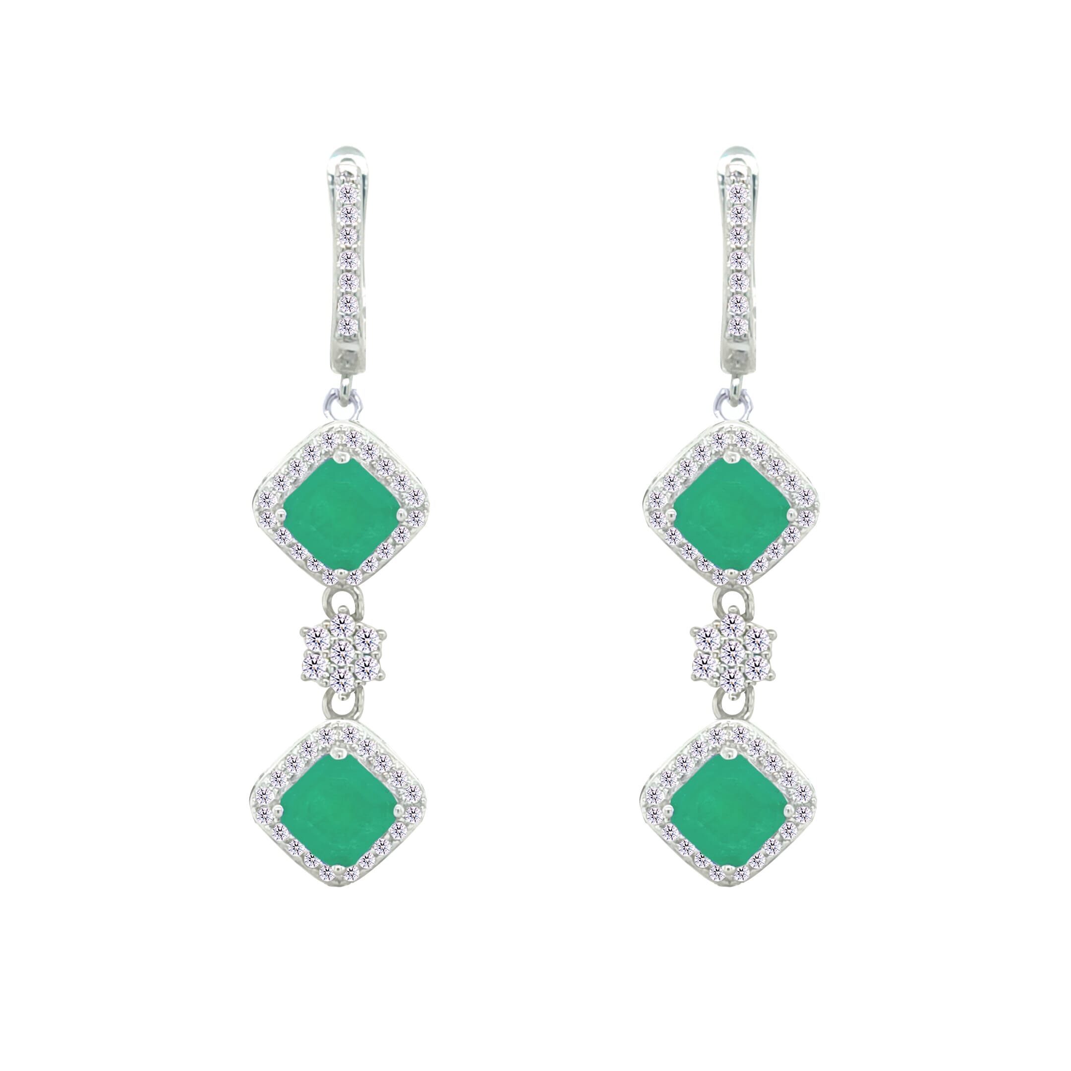 Asfour Crystal Jewelry Set With Emerald Squares Design In 925 Sterling Silver-SD0058-G-8