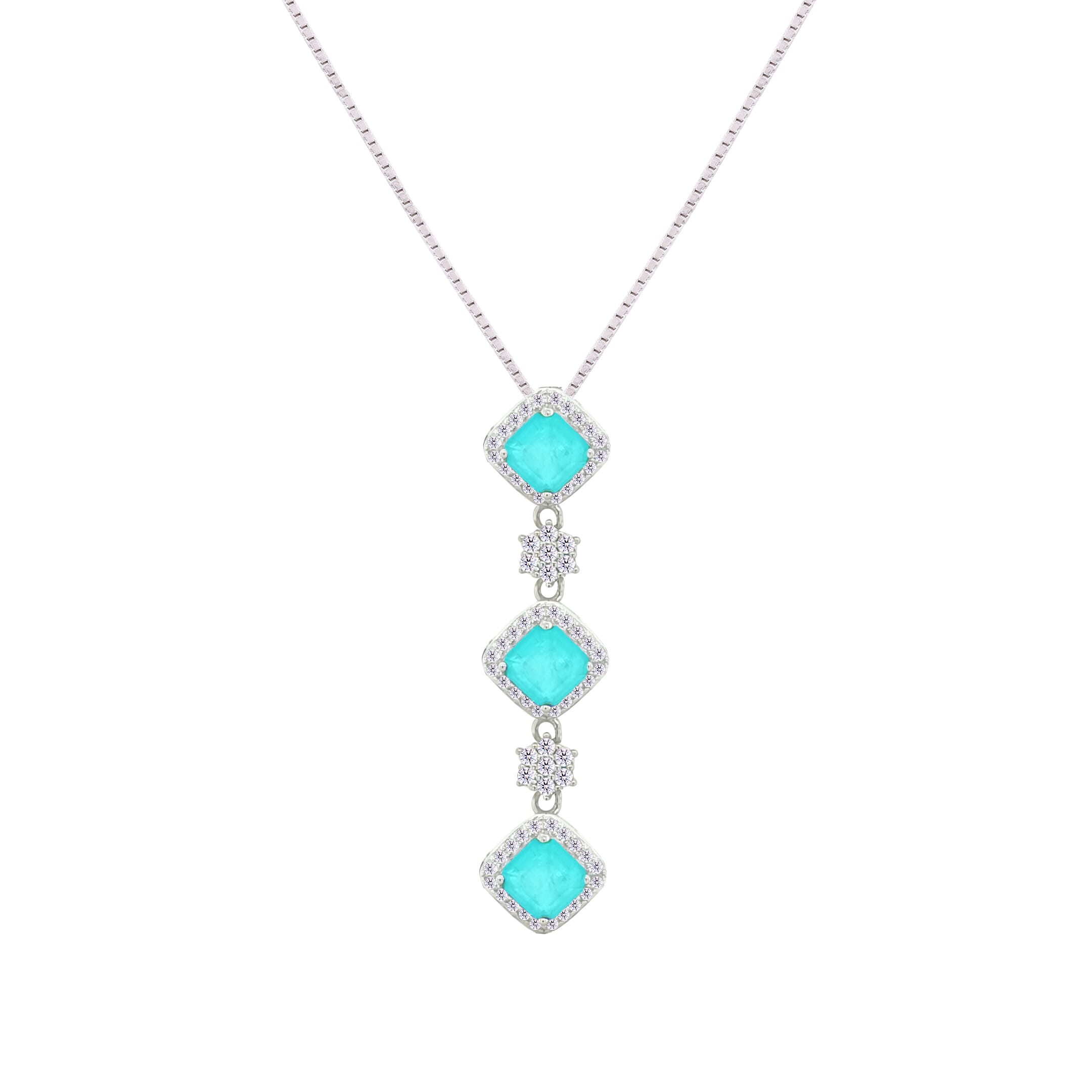 Asfour Crystal Jewelry Set With Light Turquoise Squares Design In 925 Sterling Silver-SD0058-LGC-8