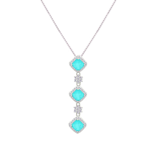 Asfour Crystal Jewelry Set With Light Turquoise Squares Design In 925 Sterling Silver-SD0058-LGC-8