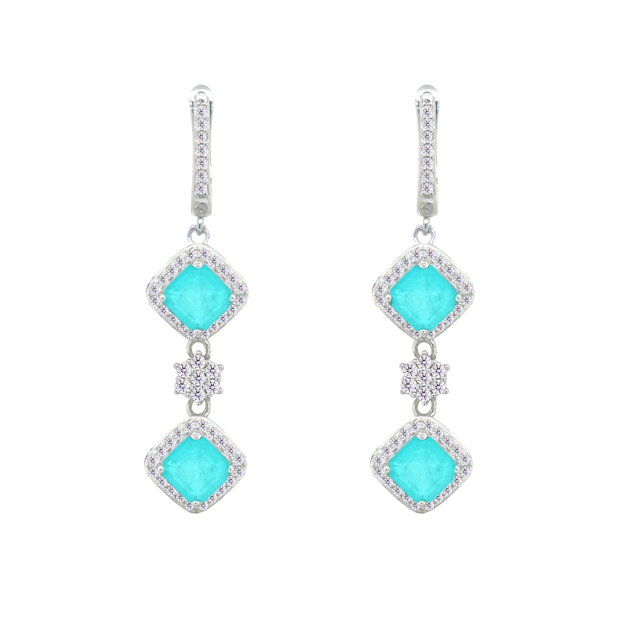 Asfour Crystal Jewelry Set With Light Turquoise Squares Design In 925 Sterling Silver-SD0058-LGC-8