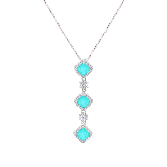 Asfour Crystal Jewelry Set With Light Turquoise Squares Design In 925 Sterling Silver-SD0058-LGC-9