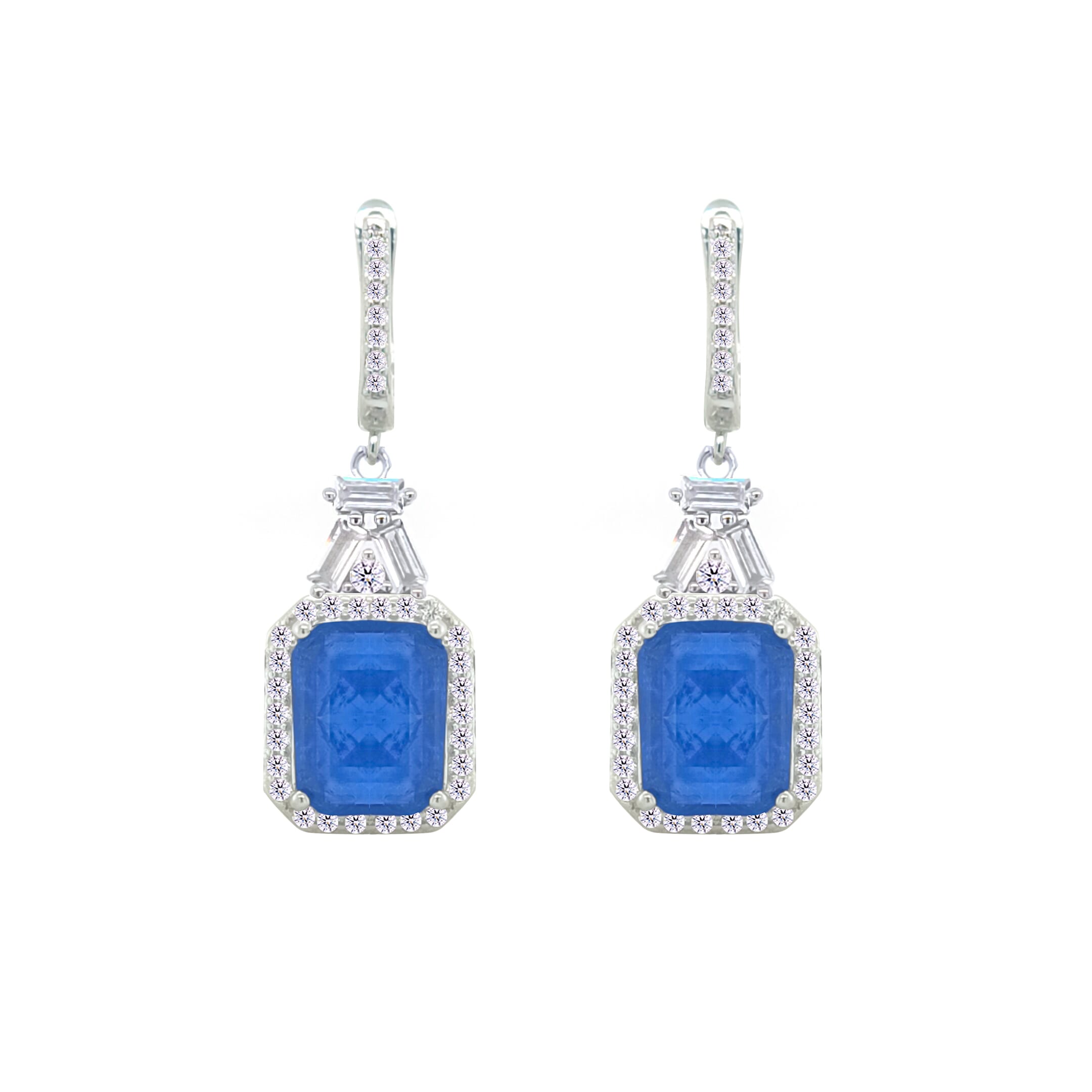 Asfour Crystal Jewelry Set With Blue Emerald Design In 925 Sterling Silver-SD0059-B-7